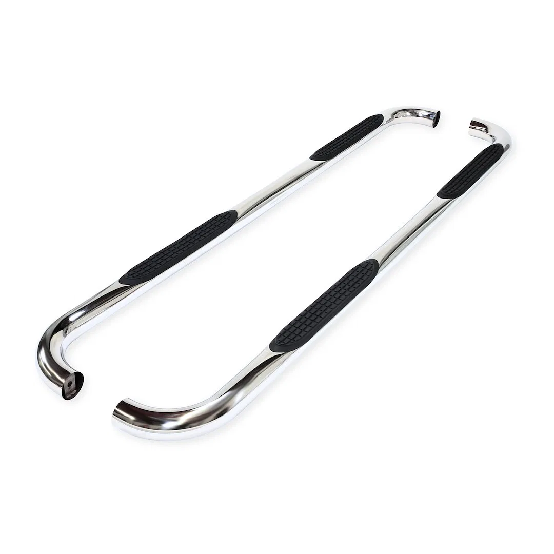A0069S – TRAILFX Nerf Bar, With Step Pads 3 Inch Round Bent Polished Stainless Steel Without End Caps Rocker Panel Mo...